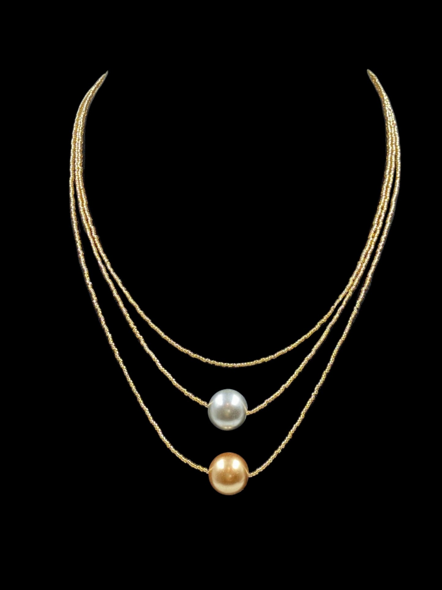 MULTI LINE JAPANESE SHELL PEARL WESTERN NECKLACE
