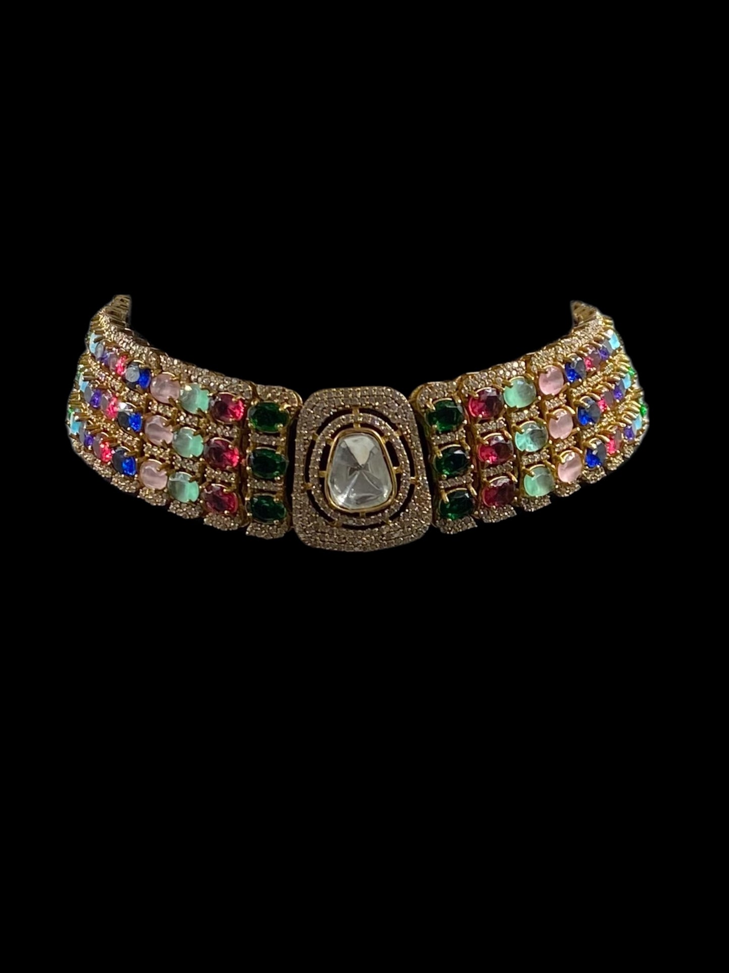 Rajsi - Multicolor Polki Choker Set With Earrings