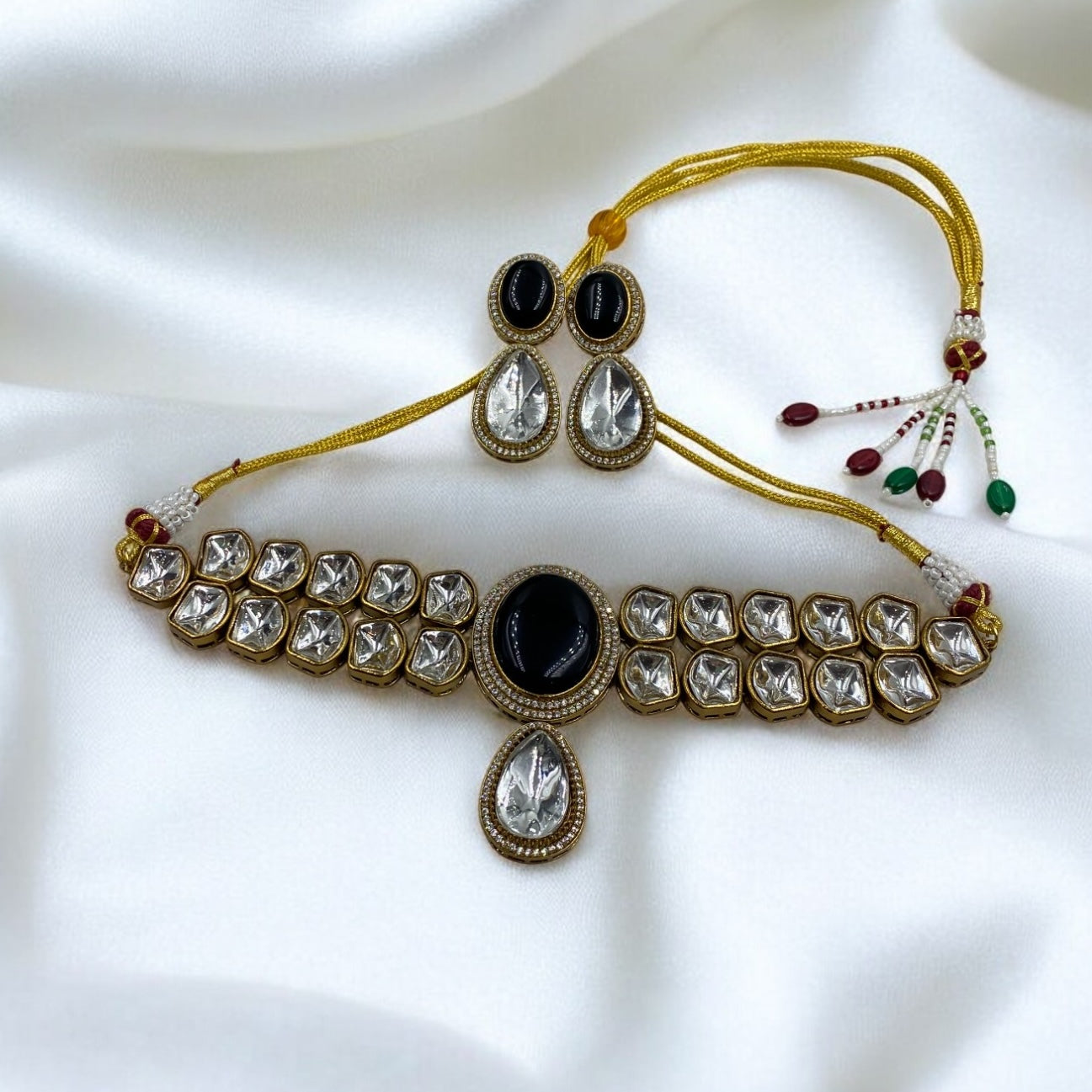 Shahi - Black Polki Choker Set With Earrings