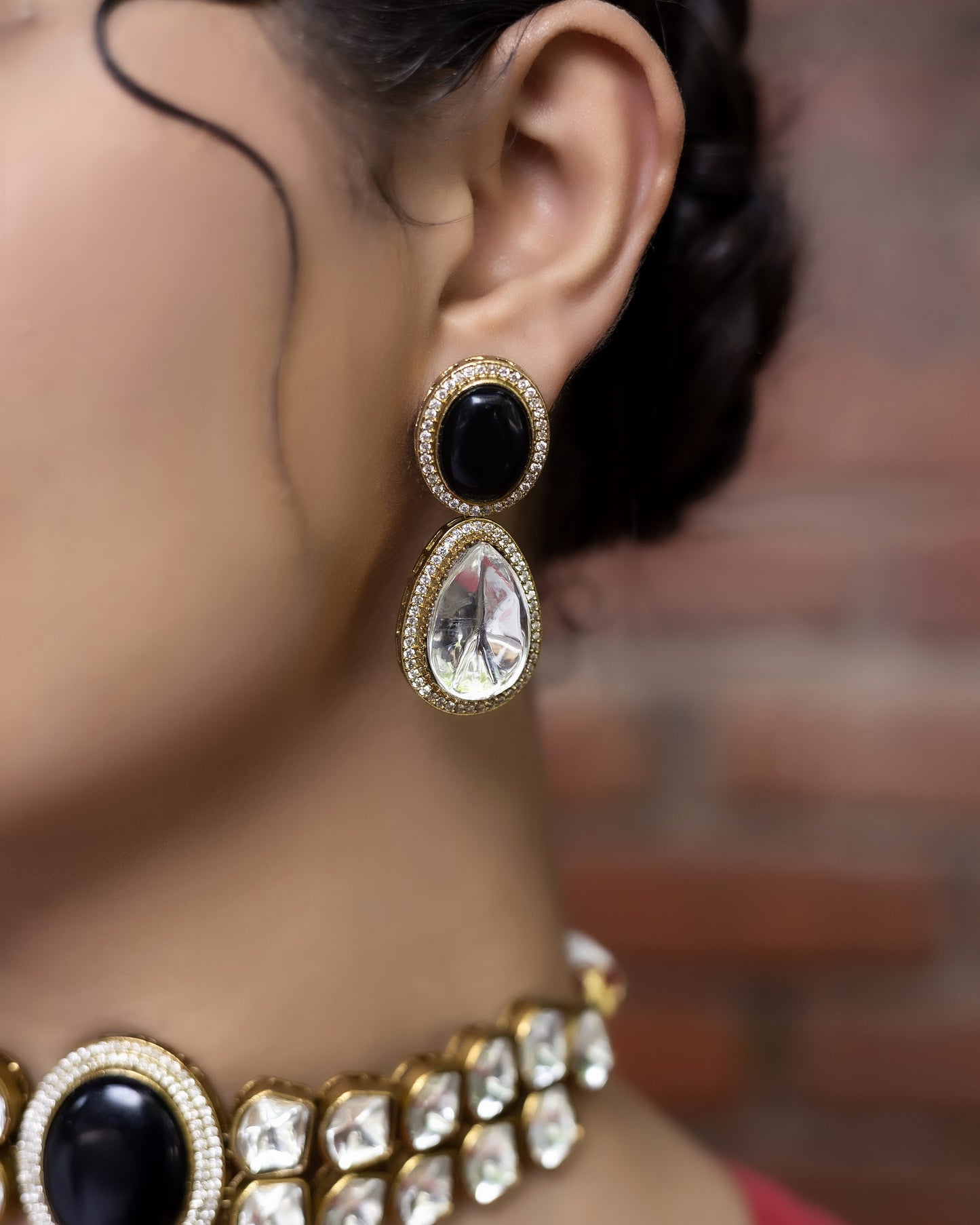 Shahi - Black Polki Choker Set With Earrings