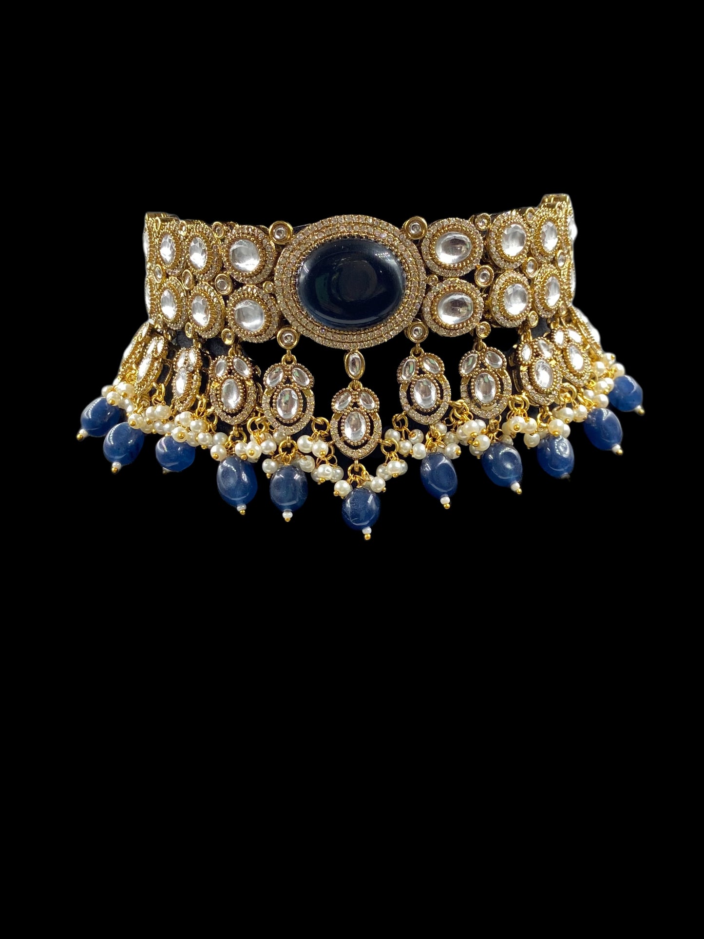 Rajput - Royal Blue Polki Choker Set