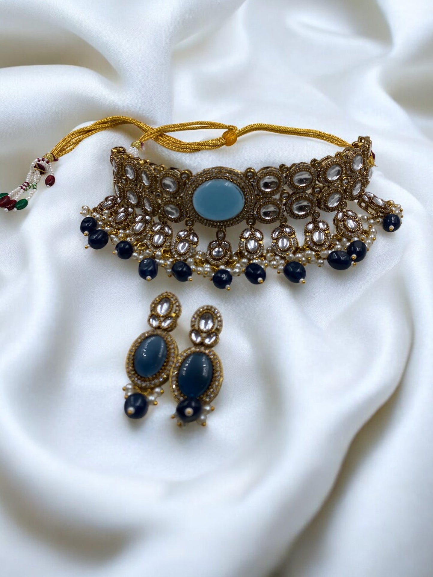 Rajput - Royal Blue Polki Choker Set