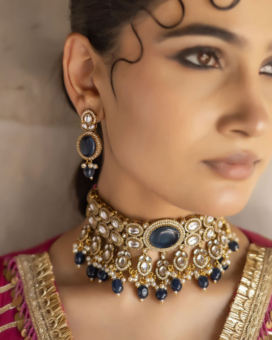 Rajput - Royal Blue Polki Choker Set