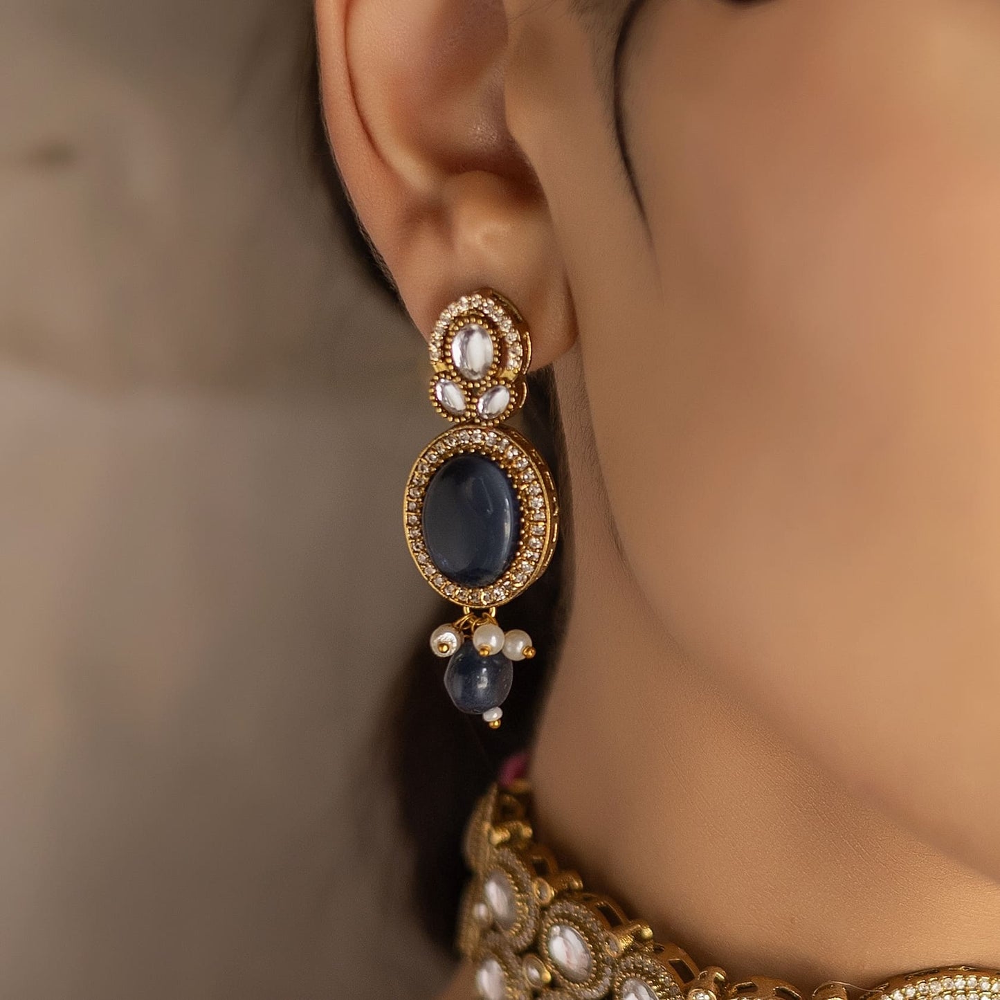 Rajput - Royal Blue Polki Choker Set