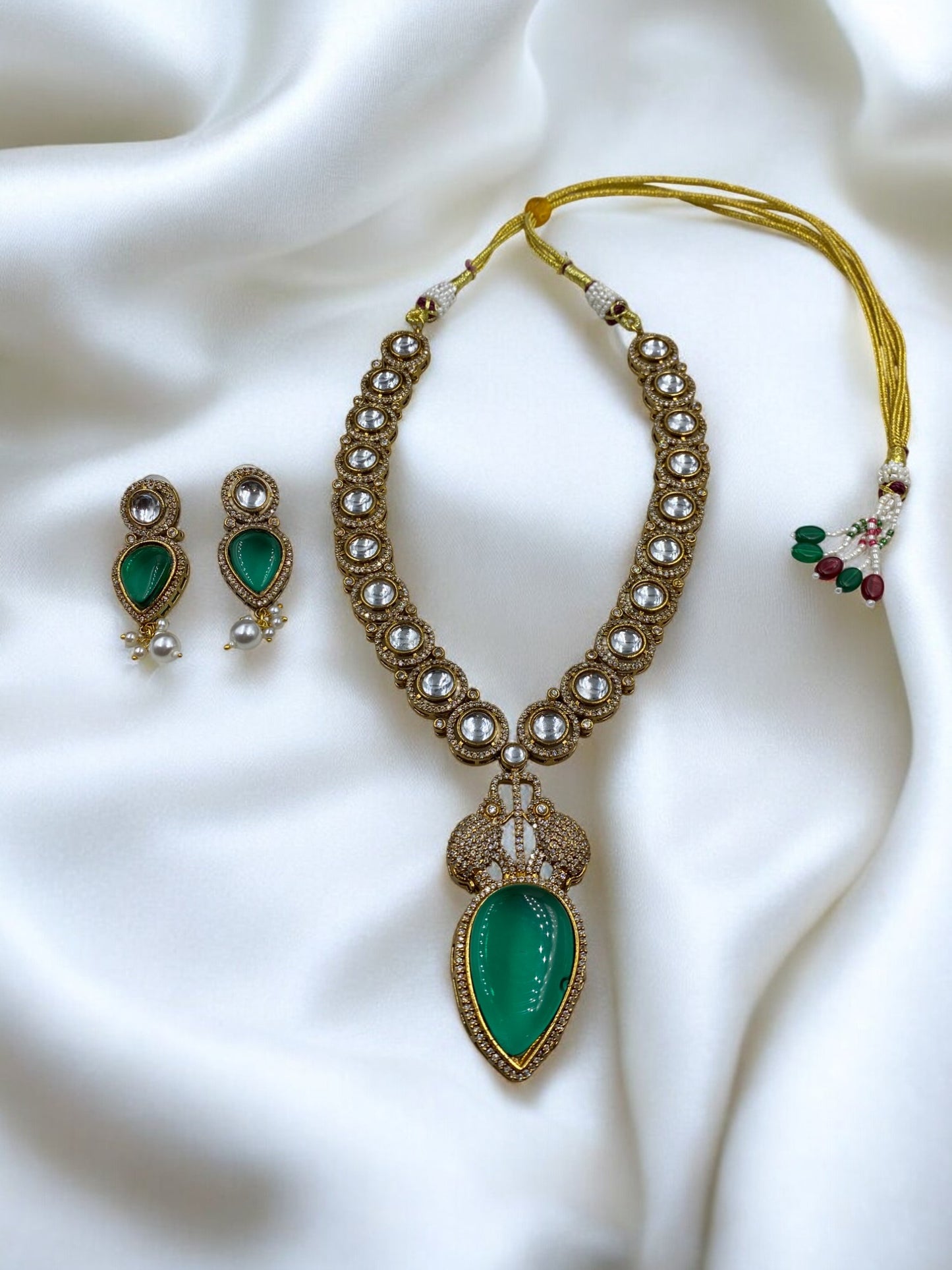 Rajwada - Traditional Green Long Polki Ensemble