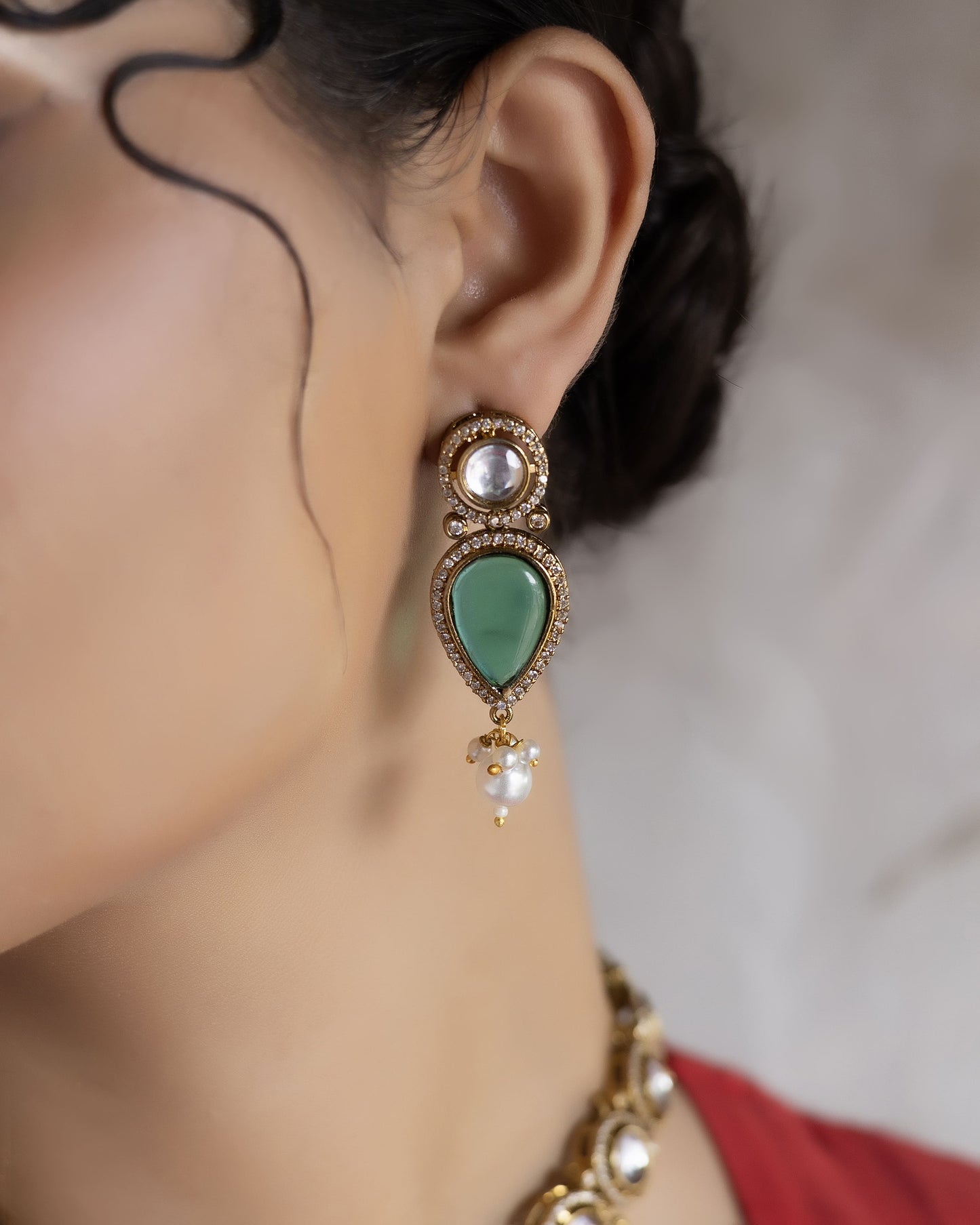 Rajwada - Traditional Green Long Polki Ensemble