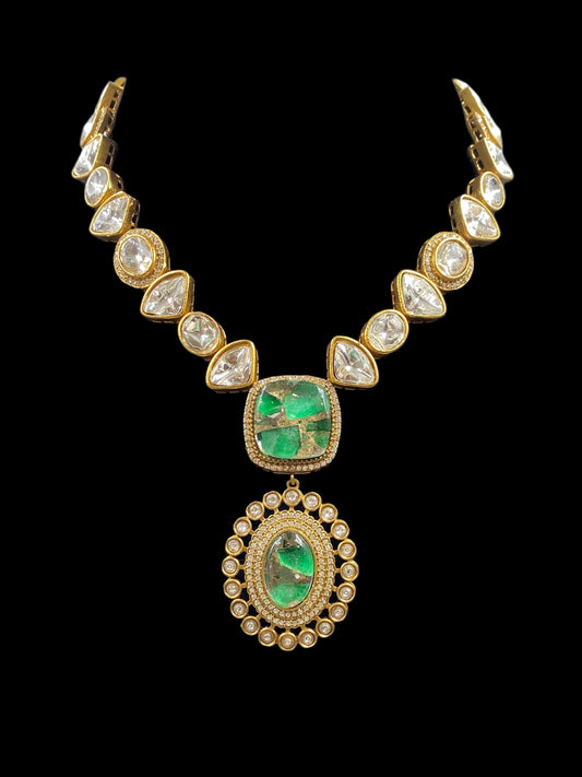 Kesar - Royal Long Polki Necklace Set With Earrings