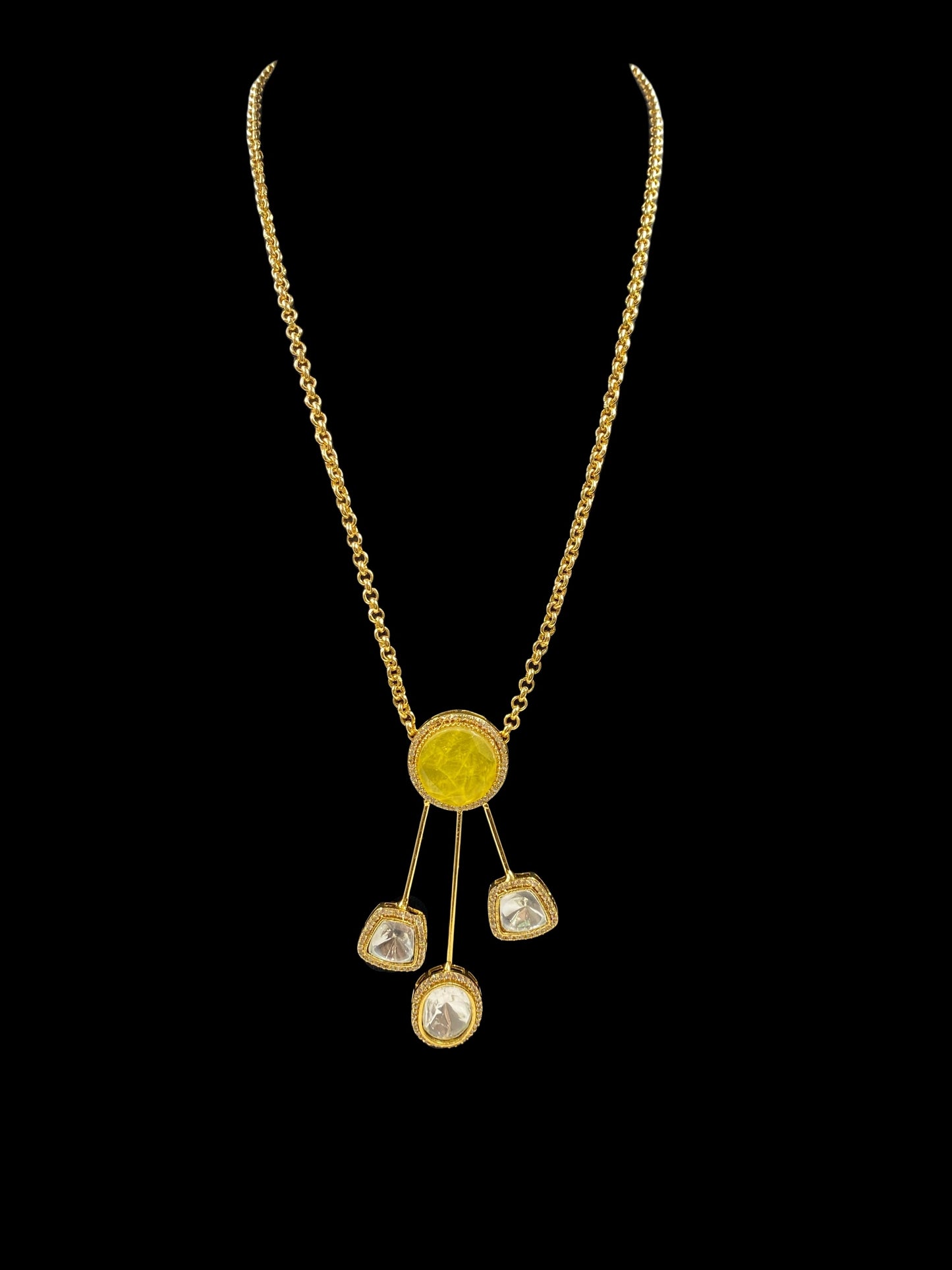 Swarna - Yellow Stone Chain Pendant Set with Earrings