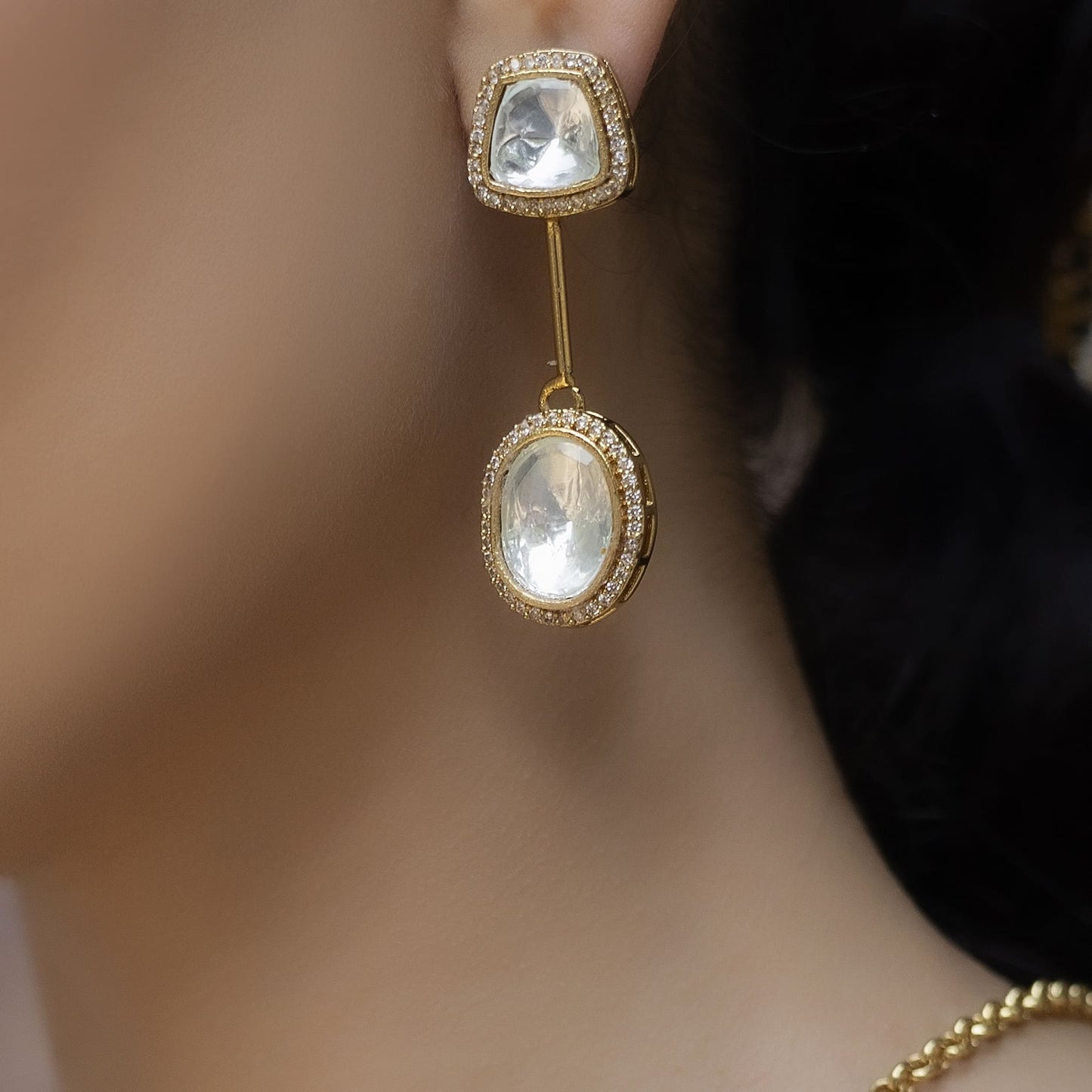 Zeenat - Mint Green Chain Necklace Set With Earrings