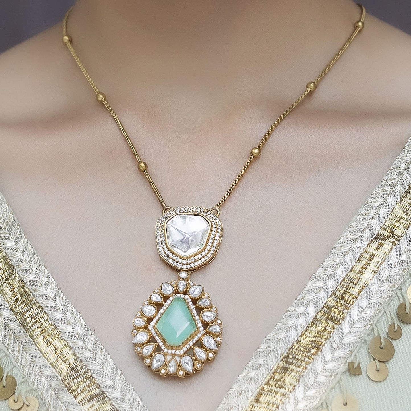 Ratna - Polki Pendant Grace Set With Earrings