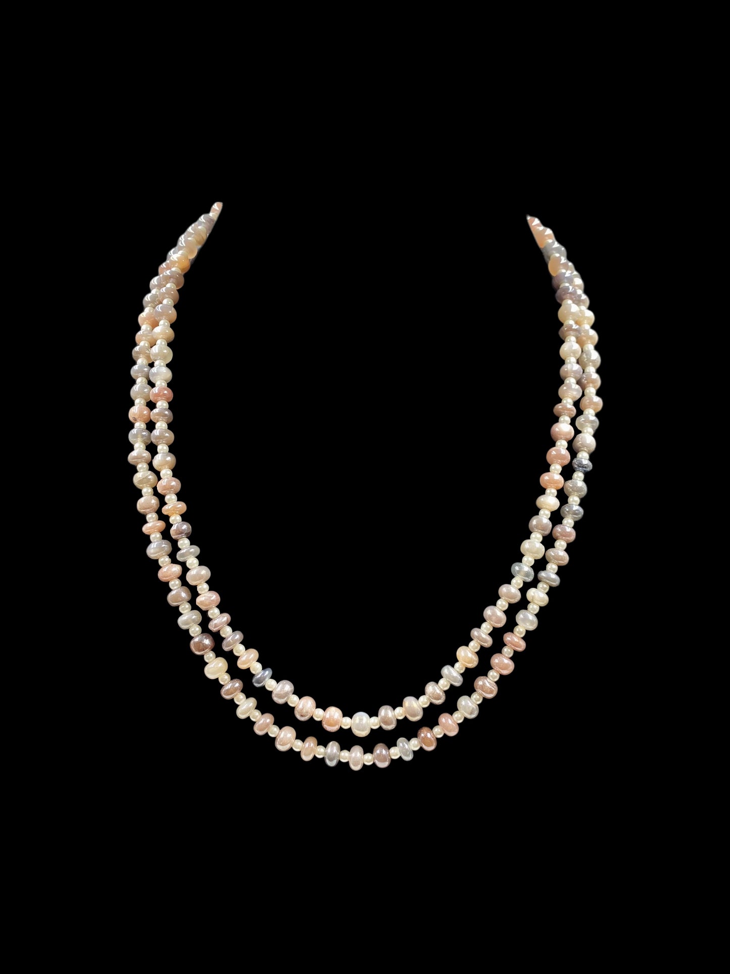CRYSTAL MOONSTONE & SHELL PEARL DOUBLE LINE NECKLACE