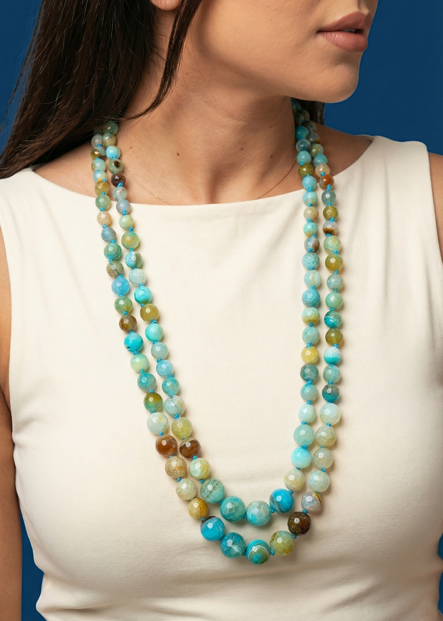 SKYBLUE DOUBLE LINE WESTERN NECKLACE