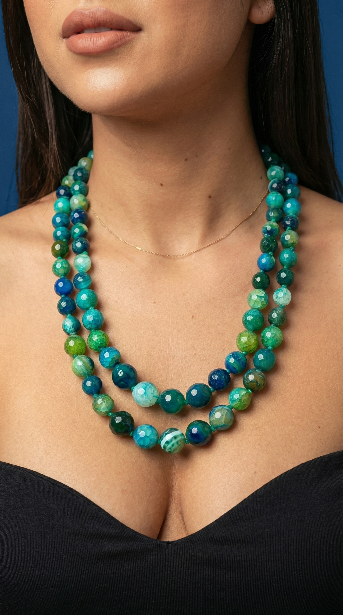 DARK BLUE DOUBLE LINE WESTERN NECKLACE