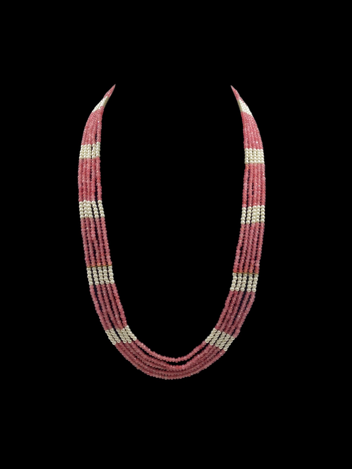 5 LINE PINK BEADS AND WHITE SHELL PERAL NECKLACE