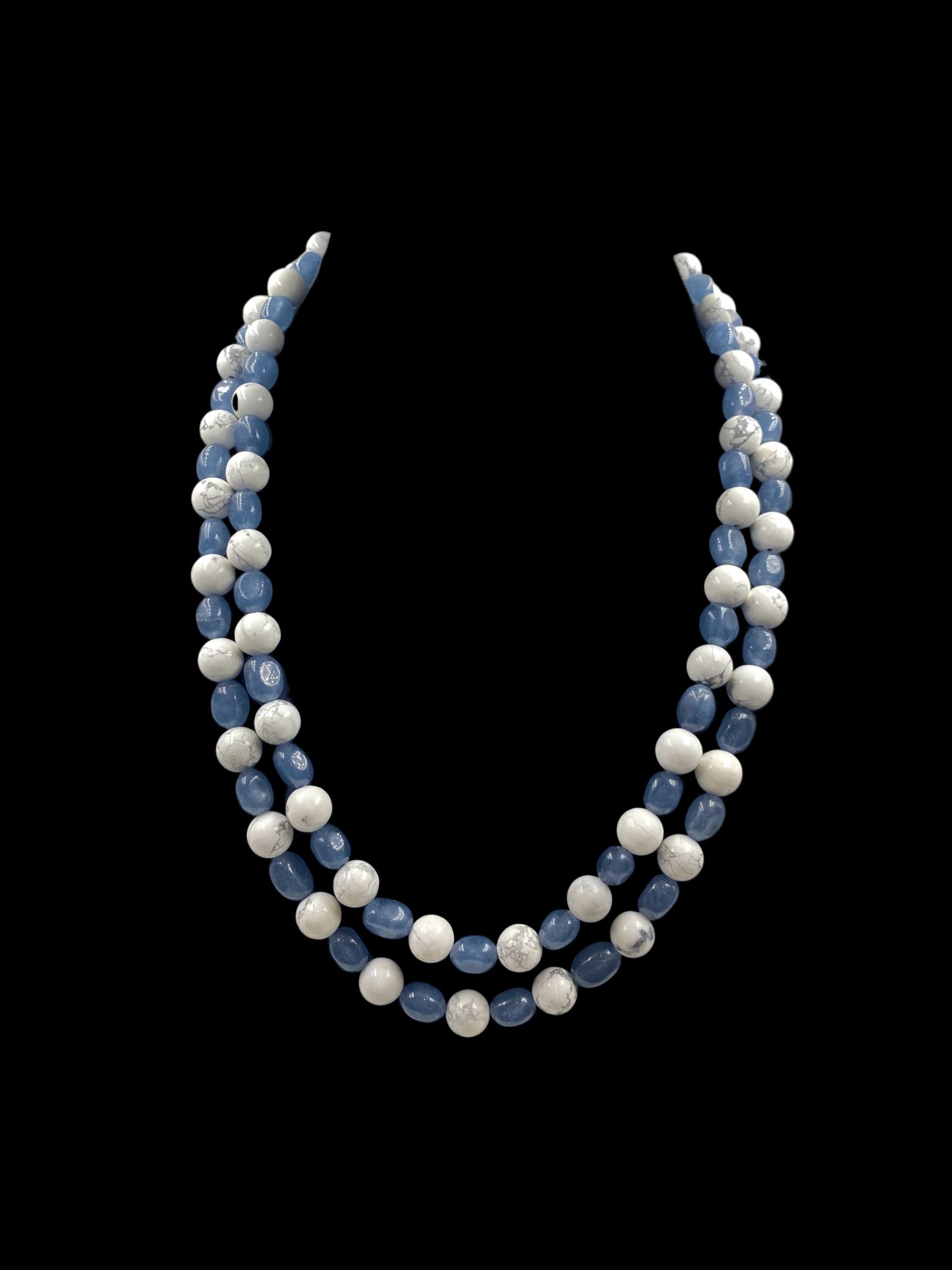 DOUBLE LINE WHITE AGATE & GREY QUARTZ WESTERN NECKLACE