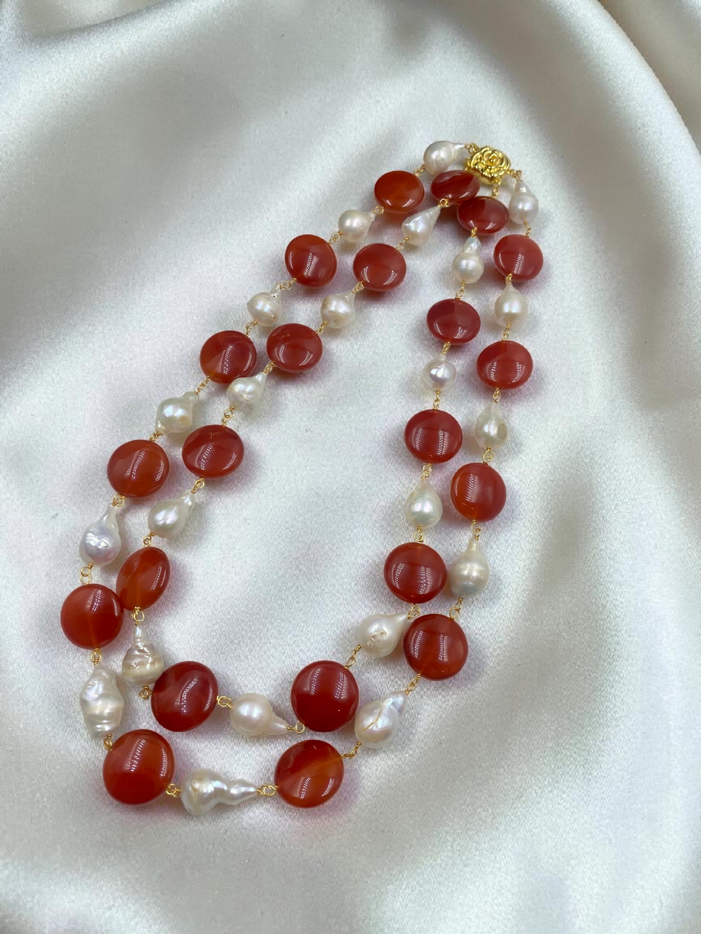 DOUBLE LINE FRESHWATER PEARL AND COIN BEADS WESTERN NECKLACE