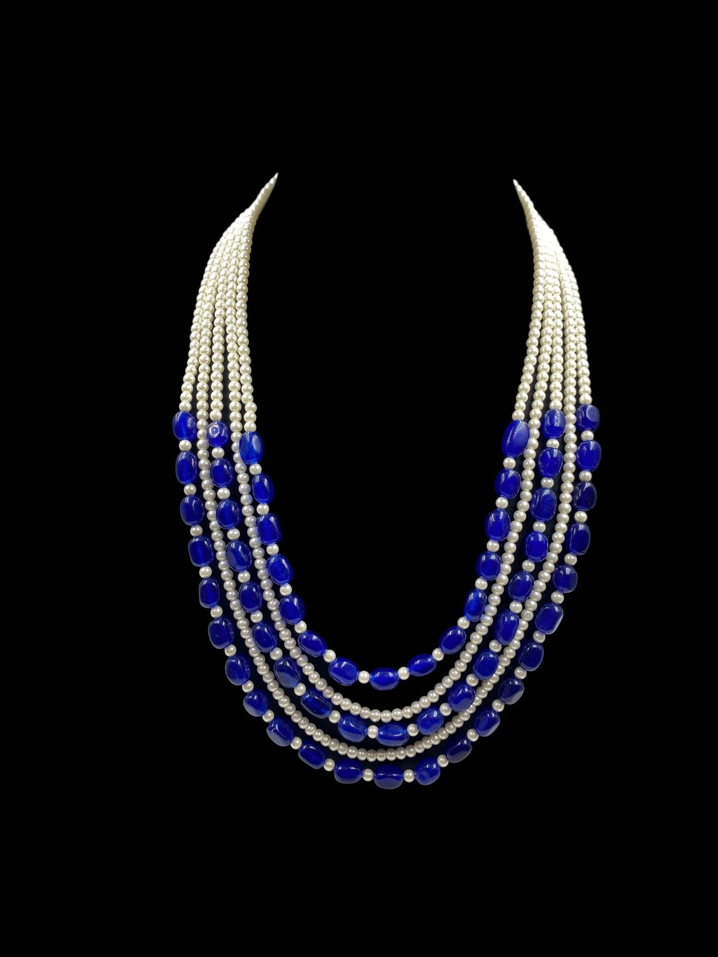 BLUE QUARTZ AND WHITE SHELL PEARL LONG NECKLACE