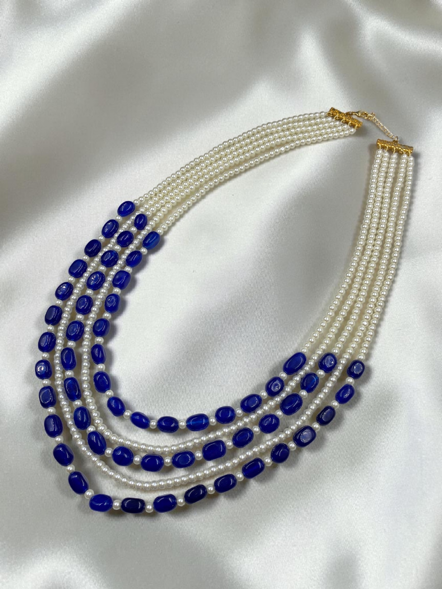 BLUE QUARTZ AND WHITE SHELL PEARL LONG NECKLACE