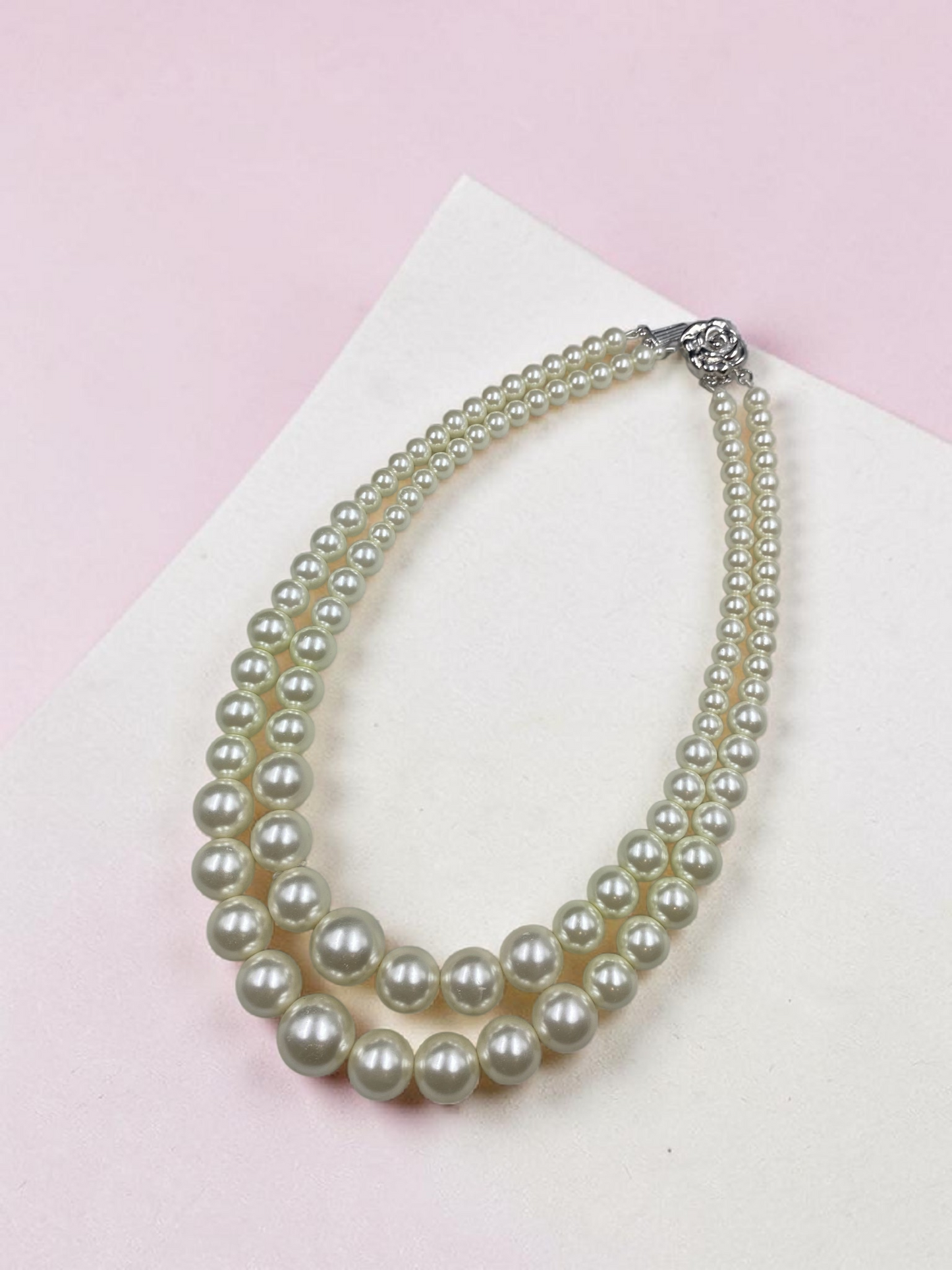 DOUBLE LINE WHITE SHELL PEARL SHORT NECKLACE