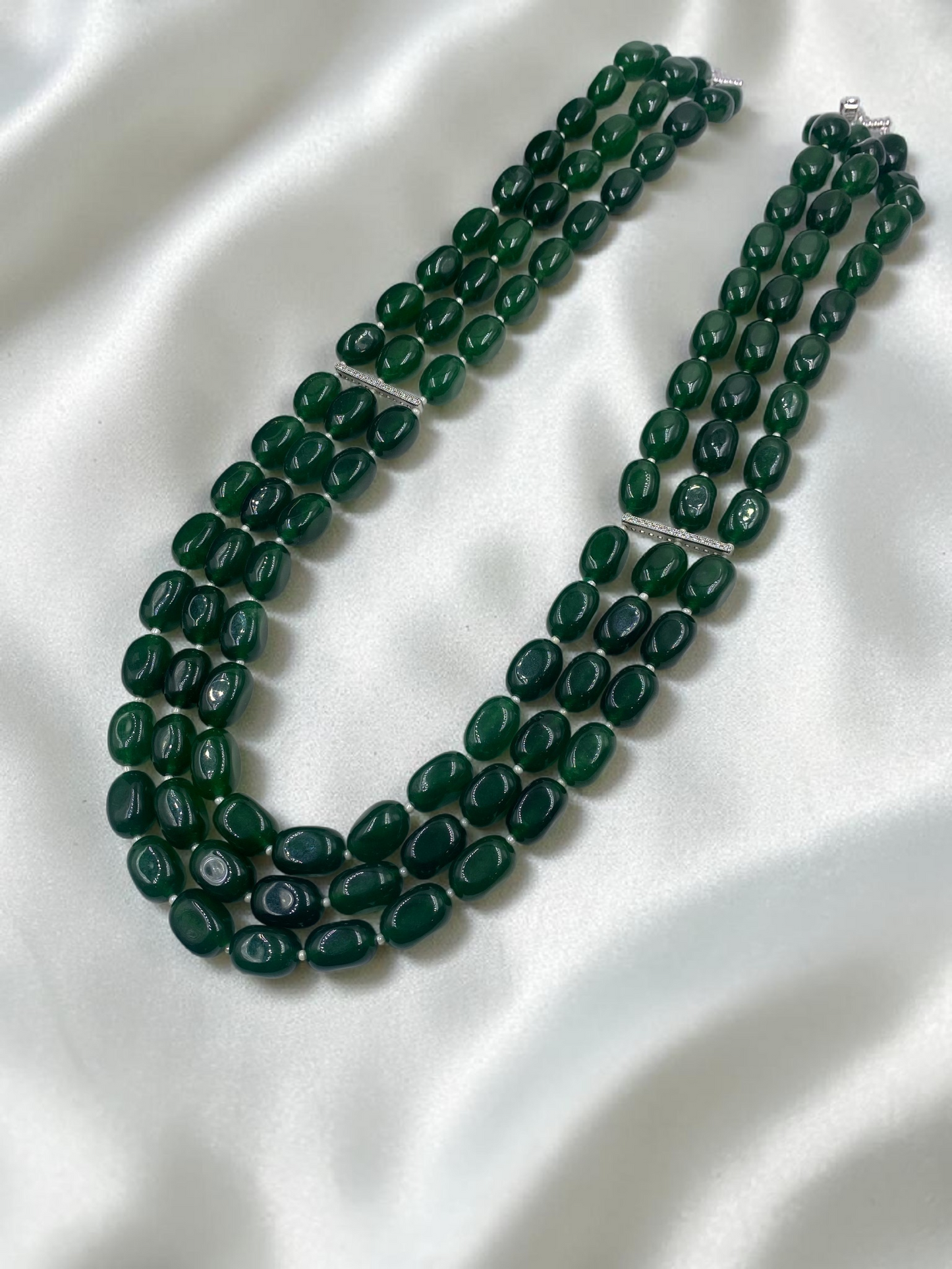 GREEN QUARTS TRHEE LINE LONG NECKLACE