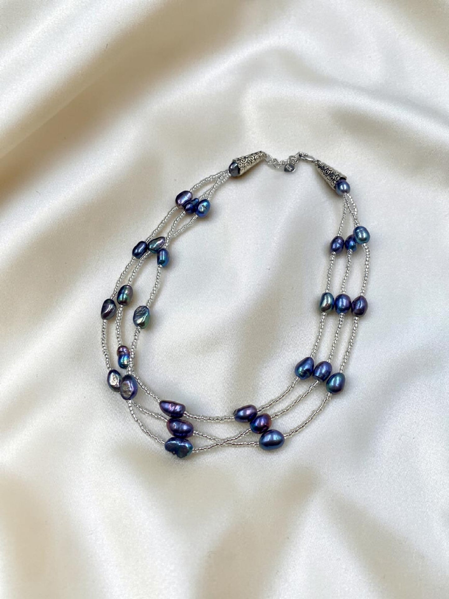 Triple Line Freshwater Pearl Short Necklace