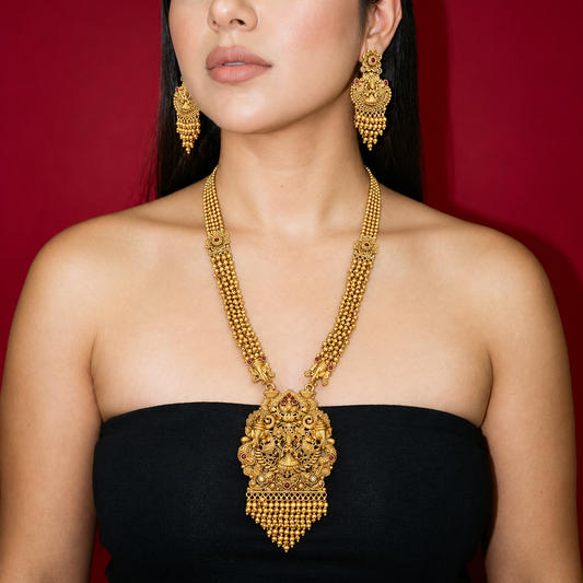 TEMPLE GOLDEN LONG NECKLACE WITH EARRINGS