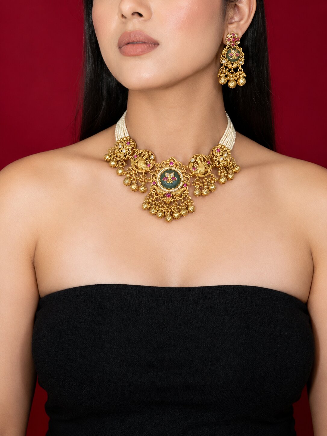 TEMPLE SHORT NECKLACE WITH EARRINGS