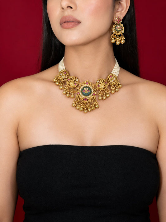 TEMPLE SHORT NECKLACE WITH EARRINGS