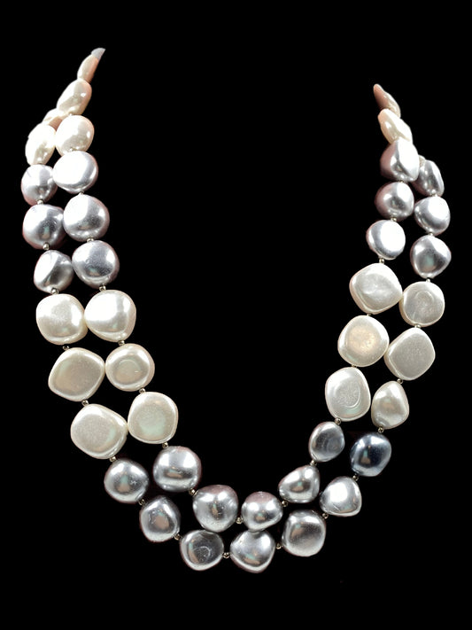 Double Line Grey and White Shell Pearl Necklace