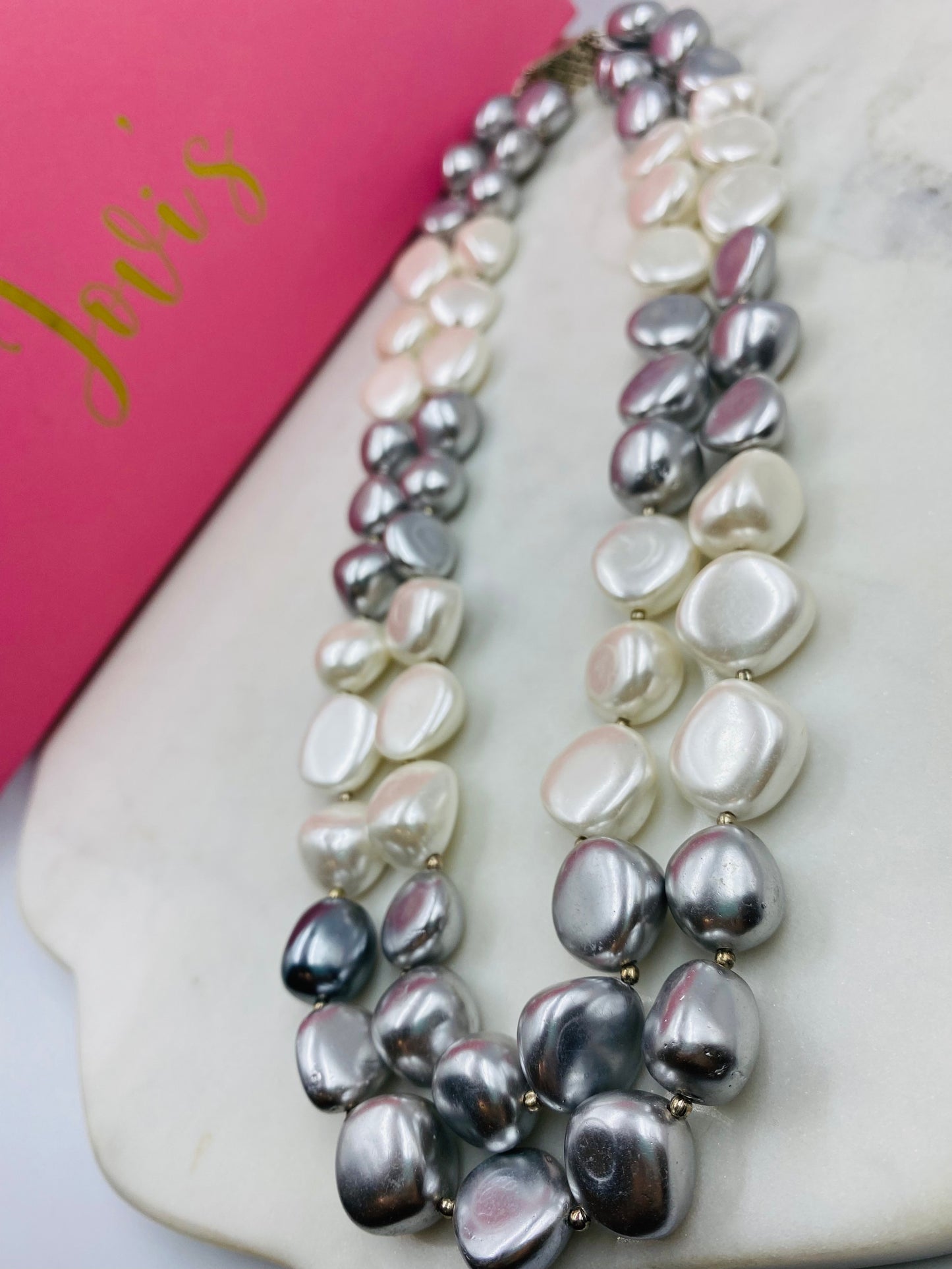 Double Line Grey and White Shell Pearl Necklace