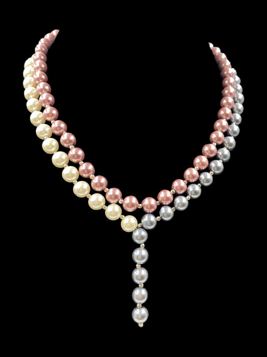 Multi Colored Shell Pearl Knot Necklace