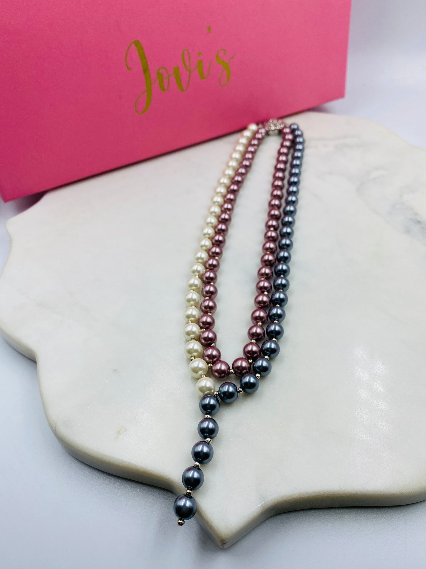 Multi Colored Shell Pearl Knot Necklace