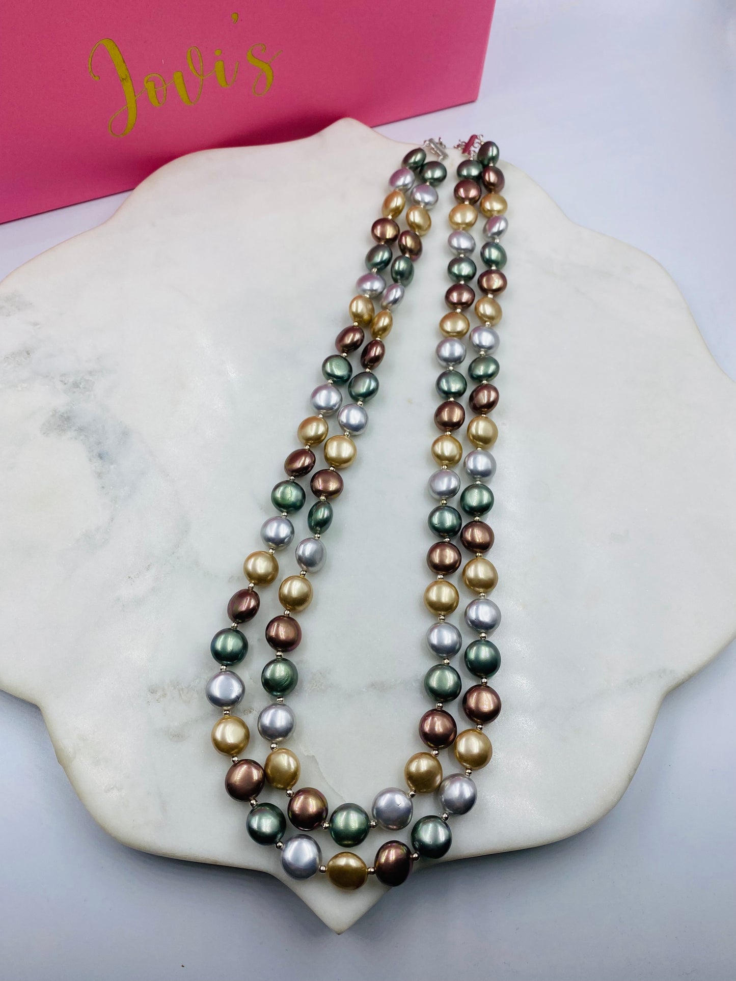 Double Line Multicolor Coin Shell Pearl Necklace