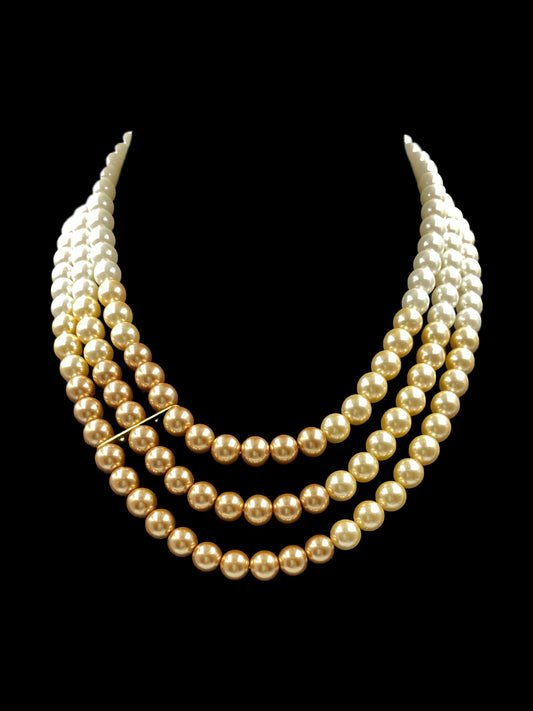 Triple Line Shell Pearl Necklace