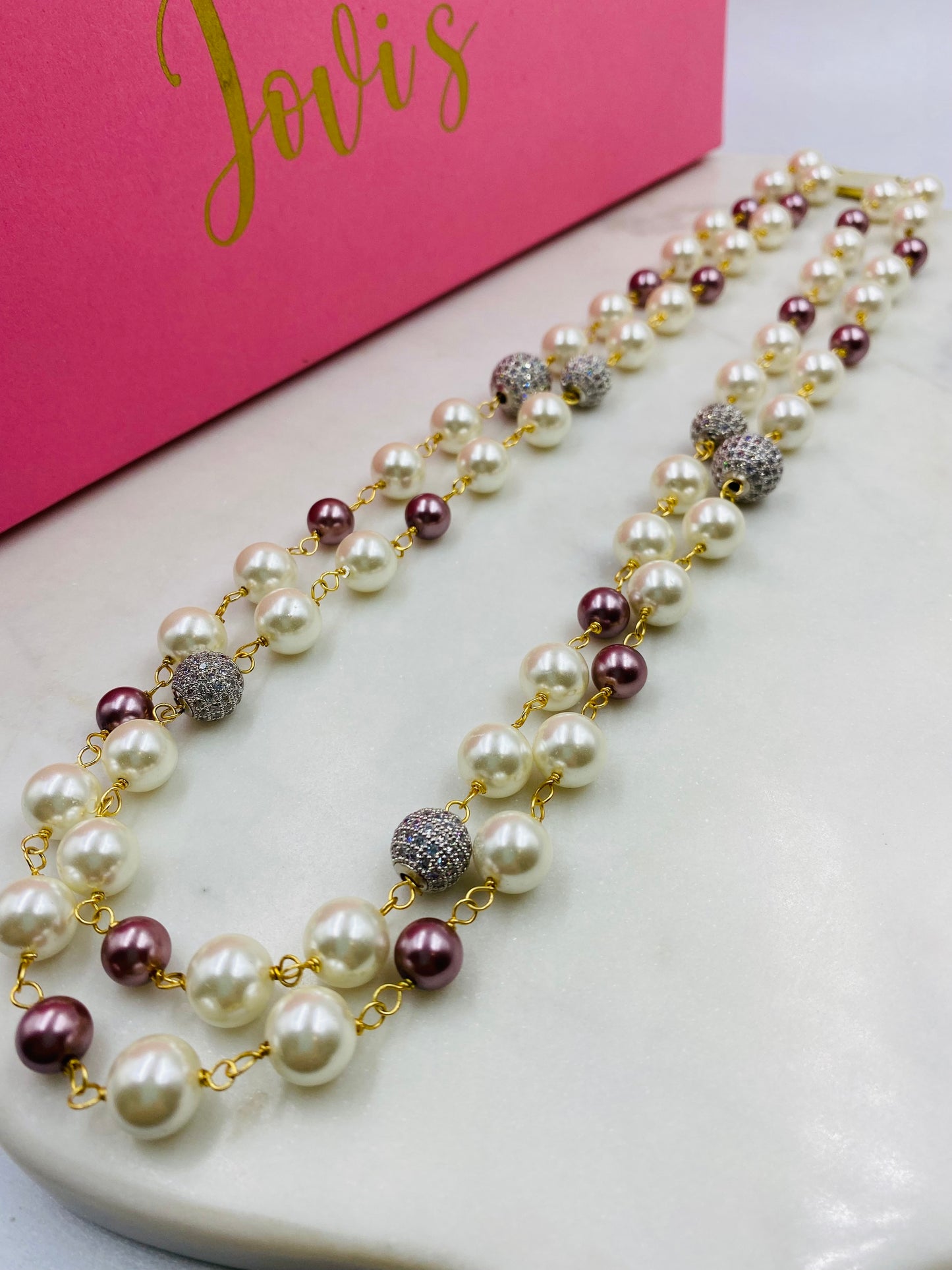 Double Line Shell Pearl Necklace