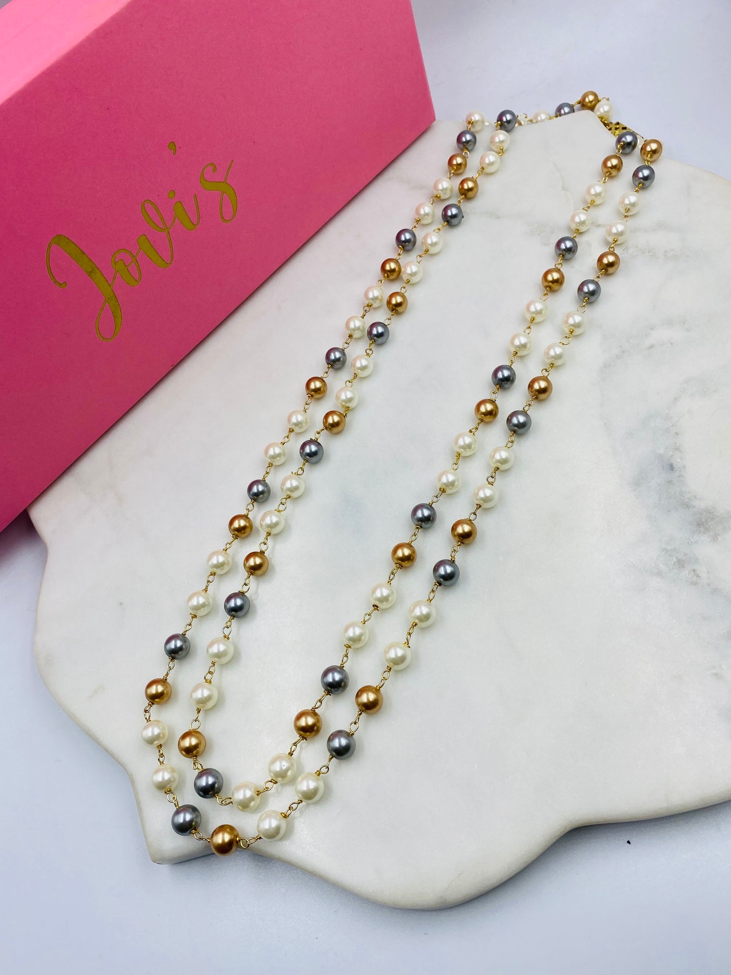 Multicolor Shell Pearl Double Line Necklace