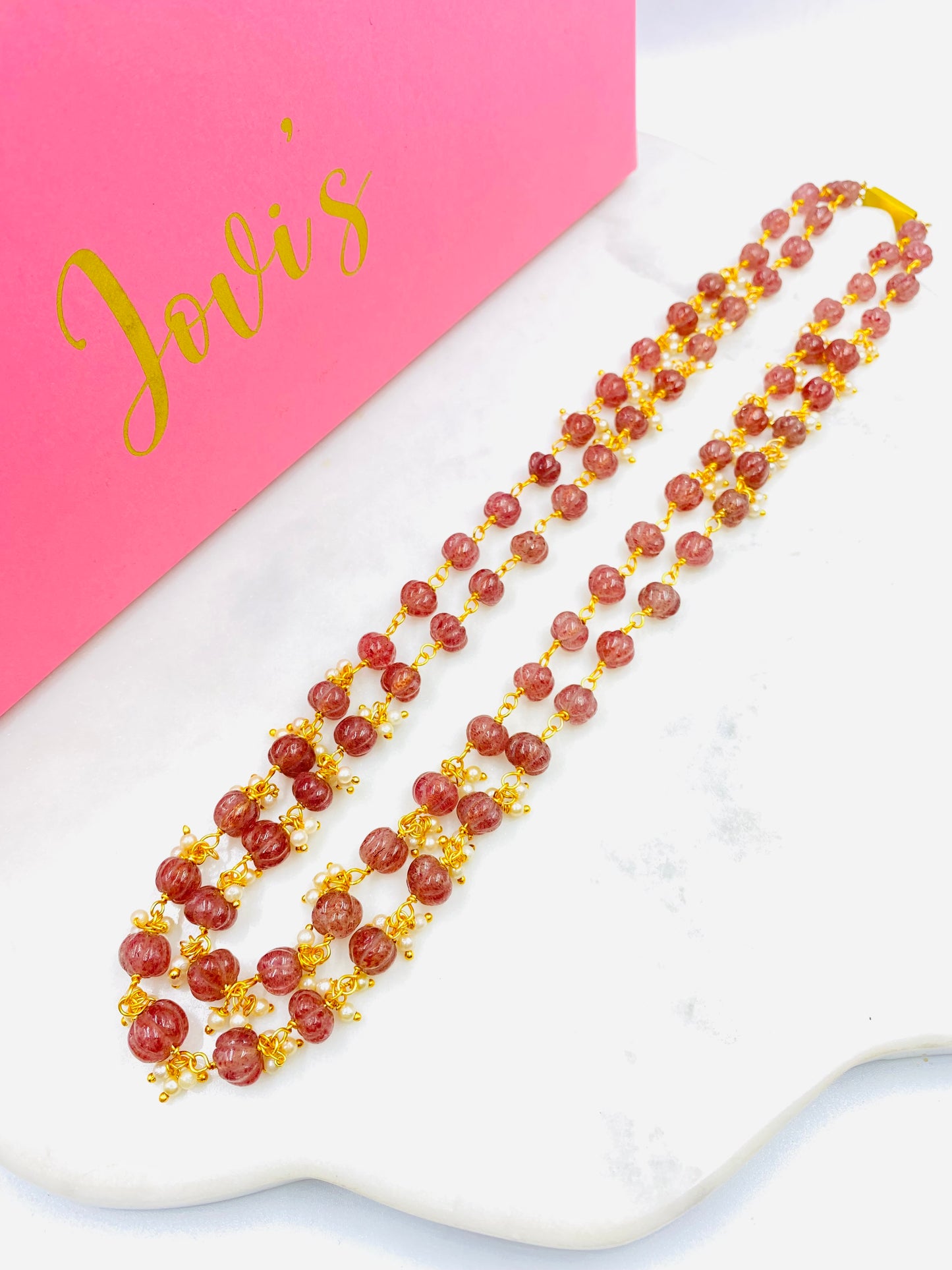 Double Line Morganite Melon Necklace