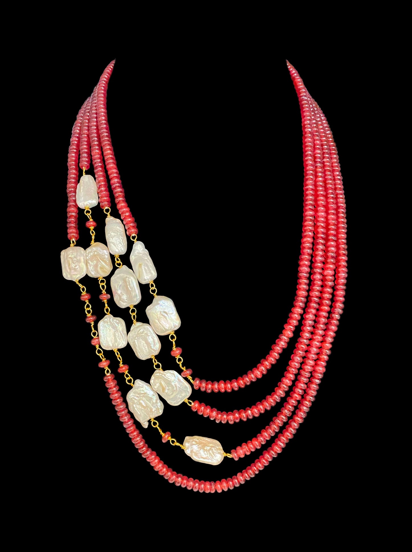 Statement Red Jade and Freshwater Pearl Necklace