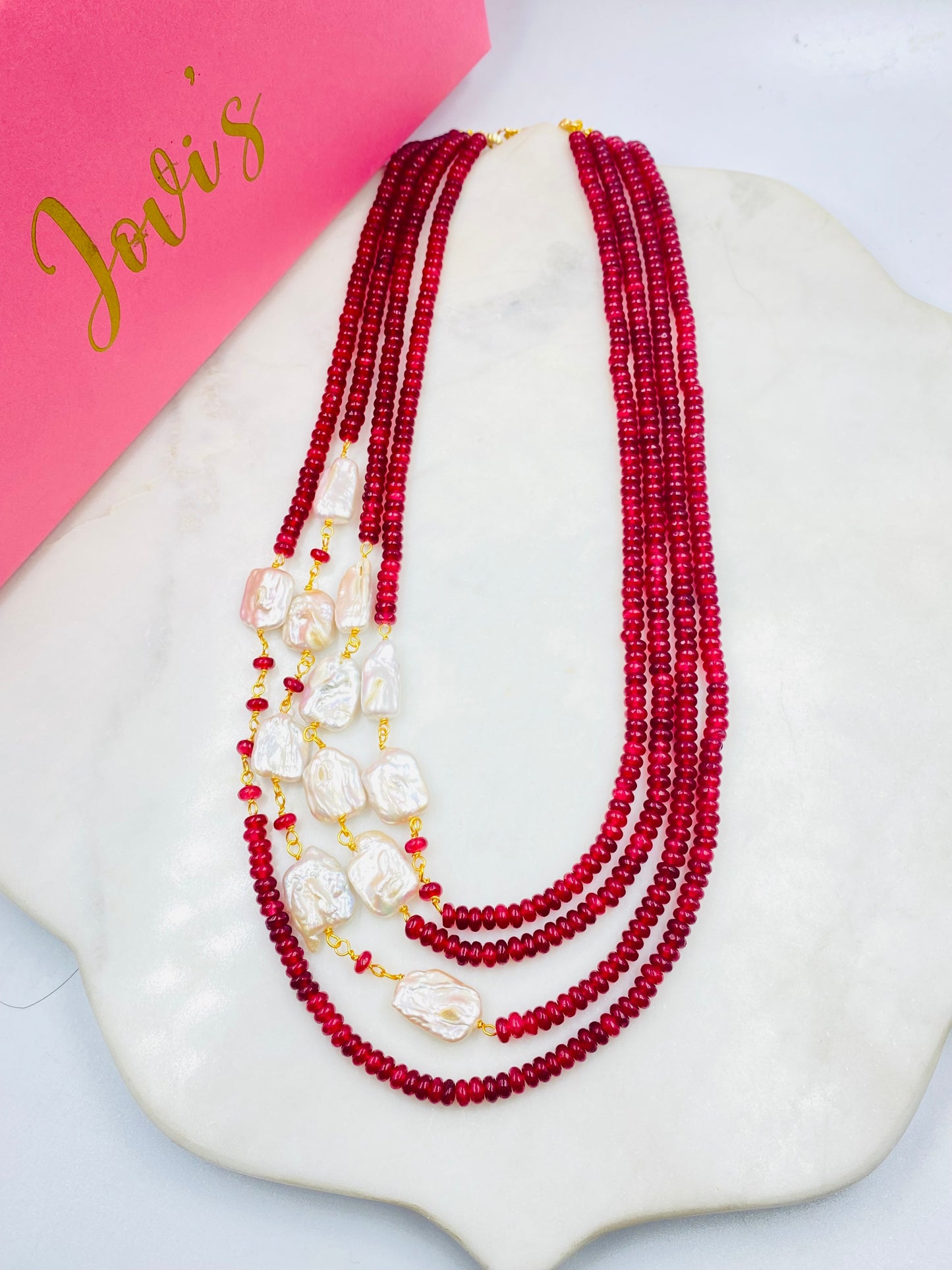 Statement Red Jade and Freshwater Pearl Necklace