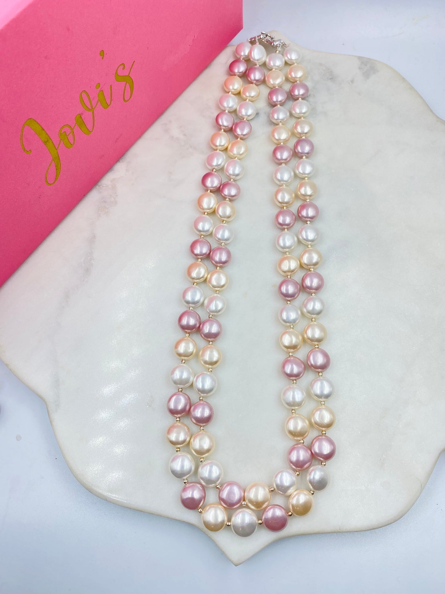 Double Line Pink Shell Pearl Necklace