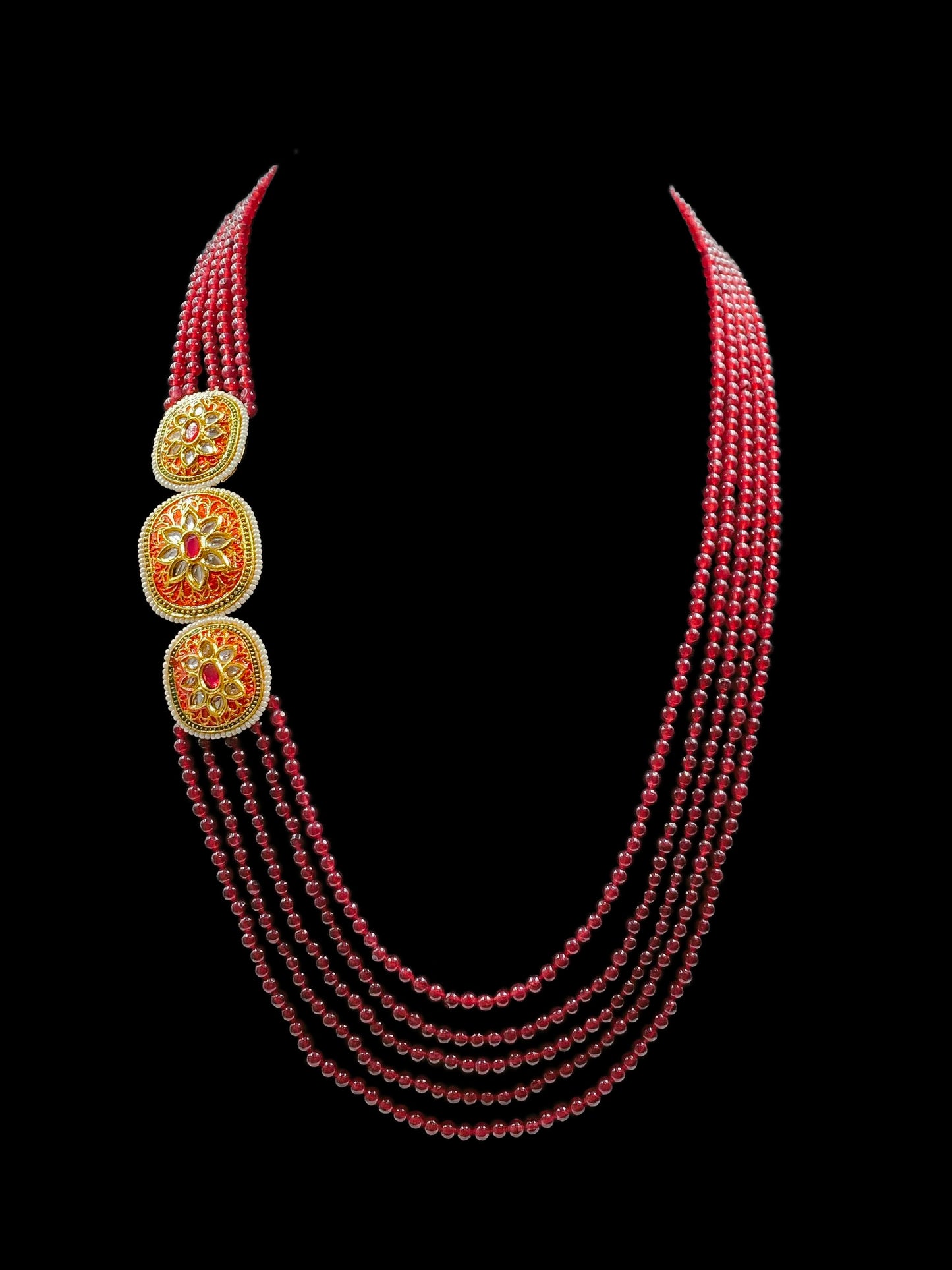 Traditional Red Jade Kundan Long Necklace