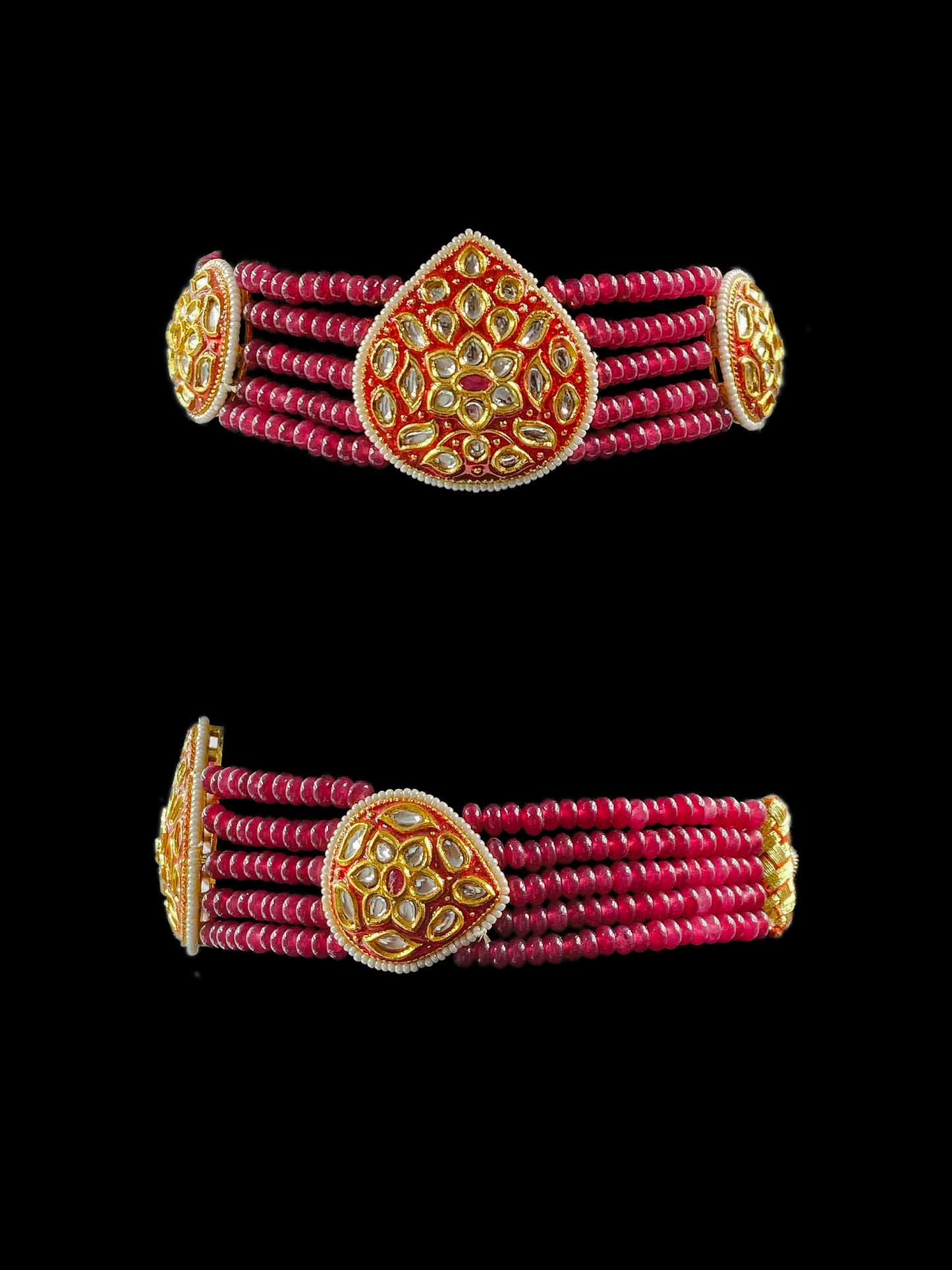 Traditional Red Kundan Choker with Earrings