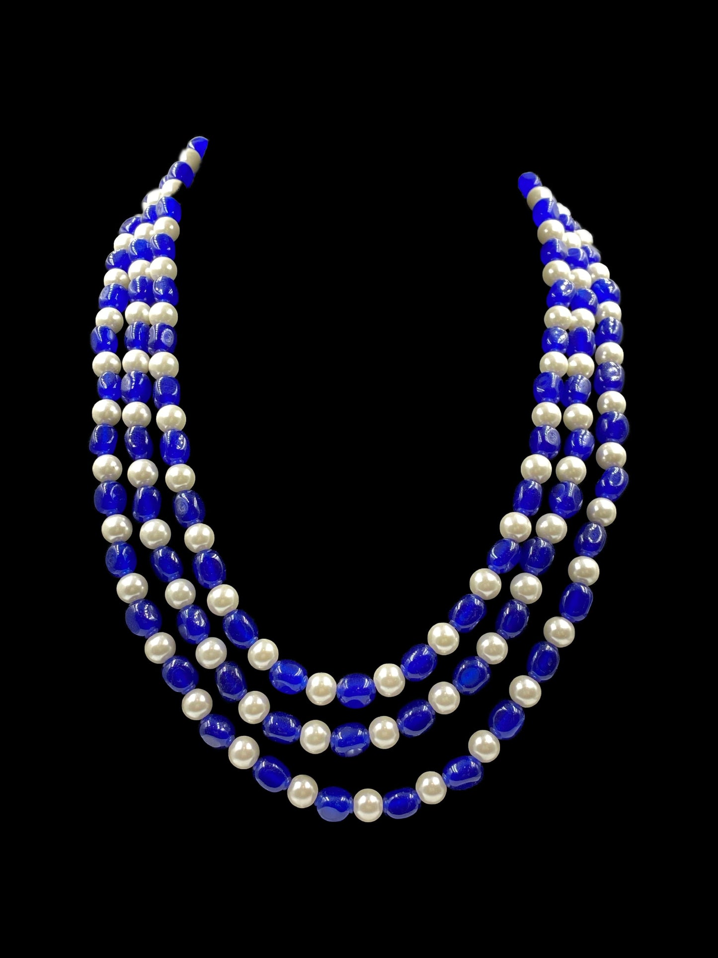 Triple Line Blue Quartz and Pearl Necklace