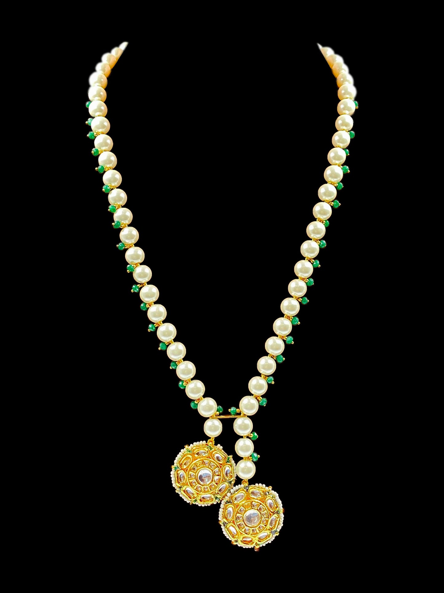 Pearl Long Kundan Necklace with Earrings