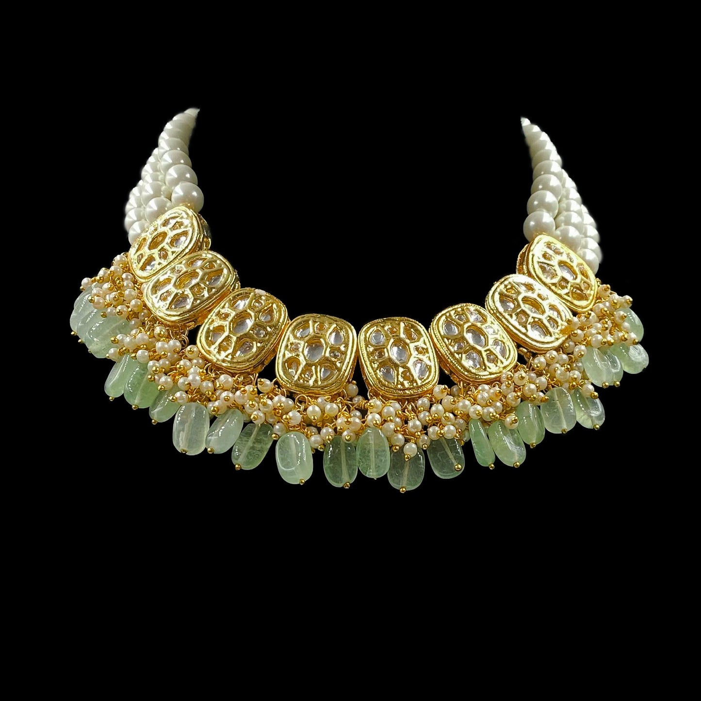 Mint and Pearl Kundan Necklace with Earrings