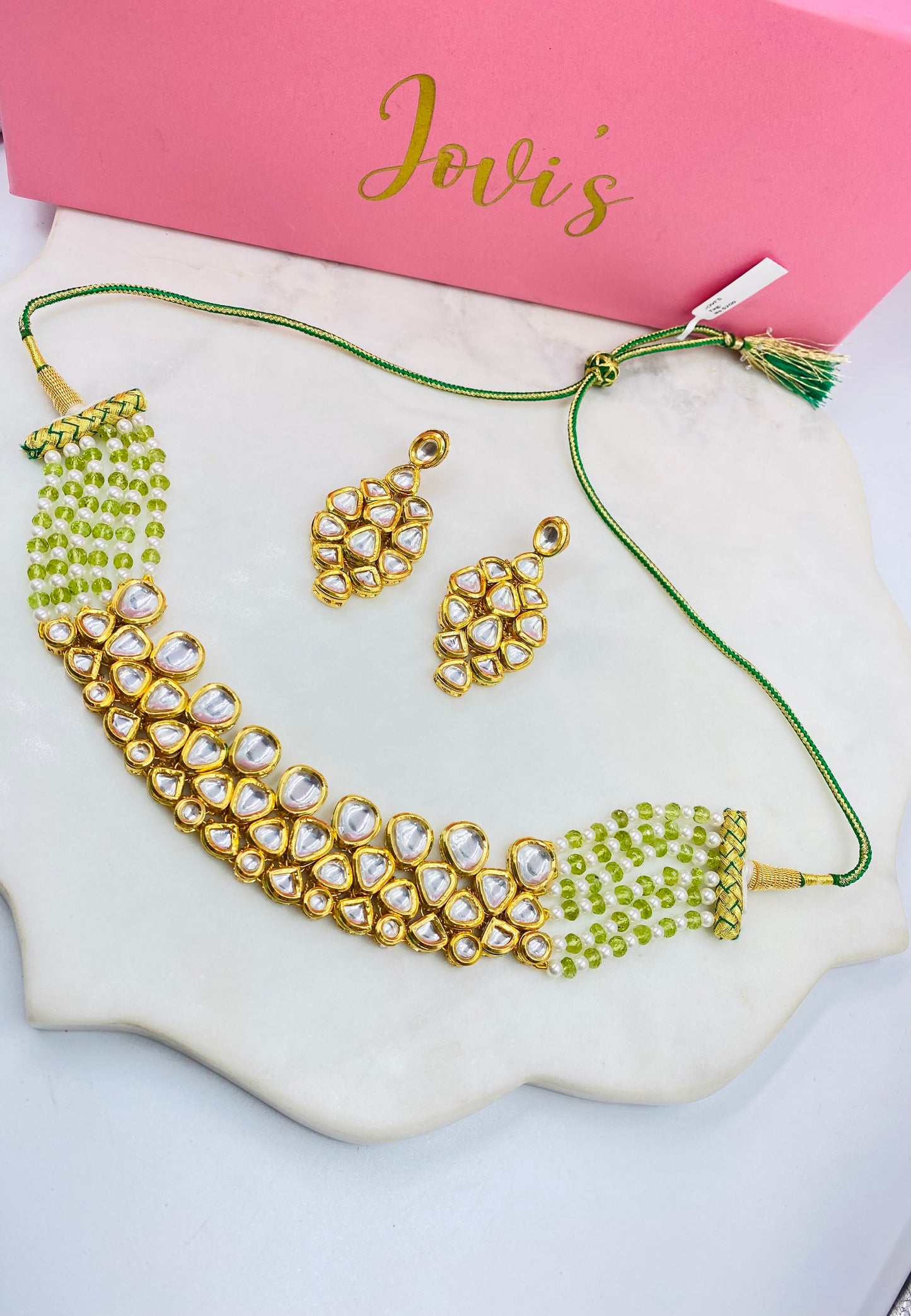 Peridot & Pearl Kundan Choker with Earrings