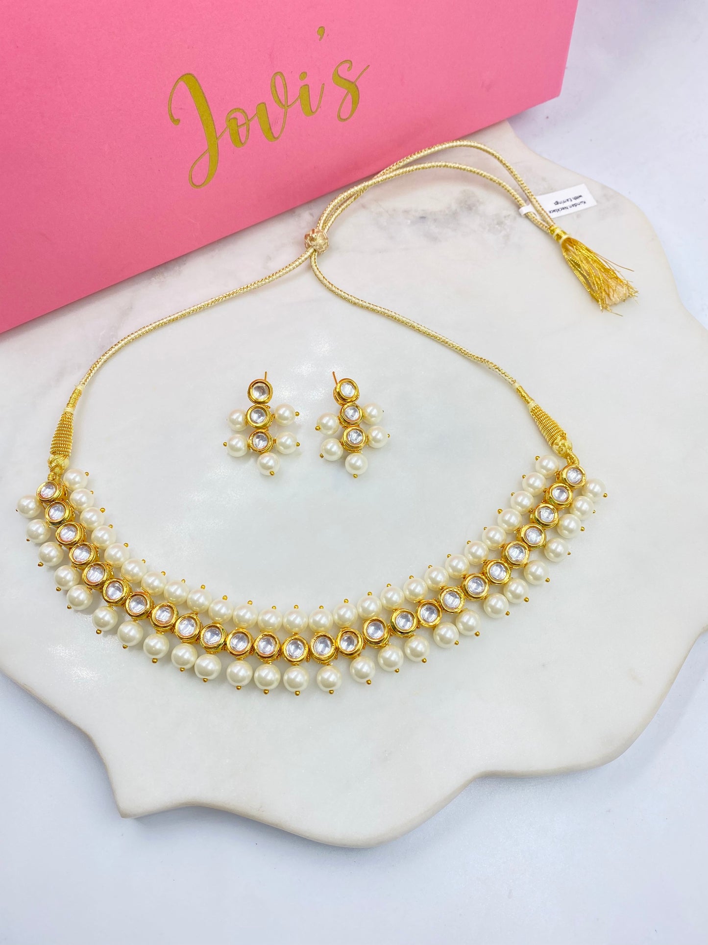 Classic Kundan and Pearl Choker with Earrings