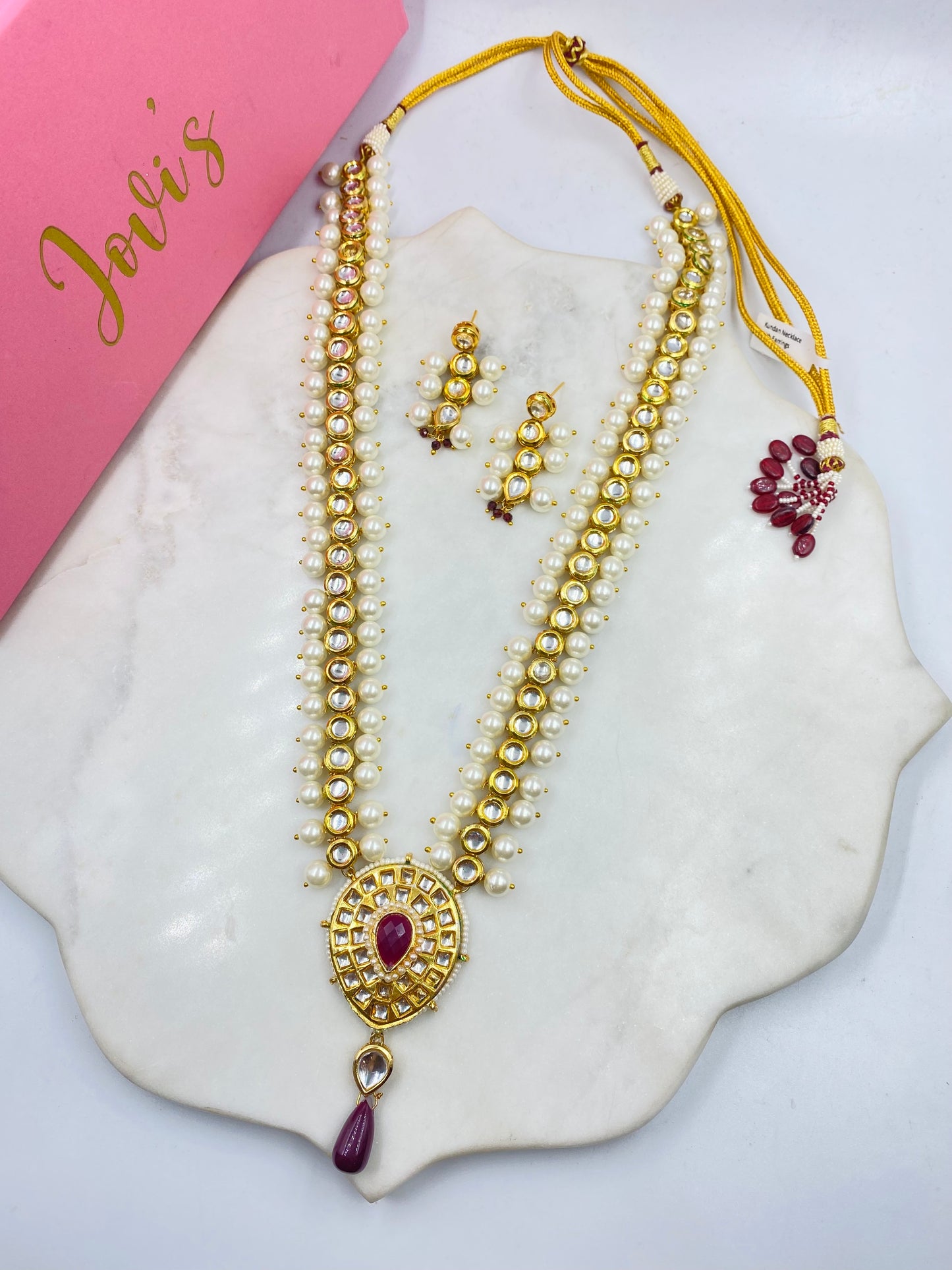 Long Kundan and Pearl Necklace with Earrings