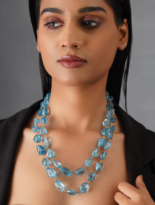 DOUBLE LINE BLUE STATEMENT NECKLACE