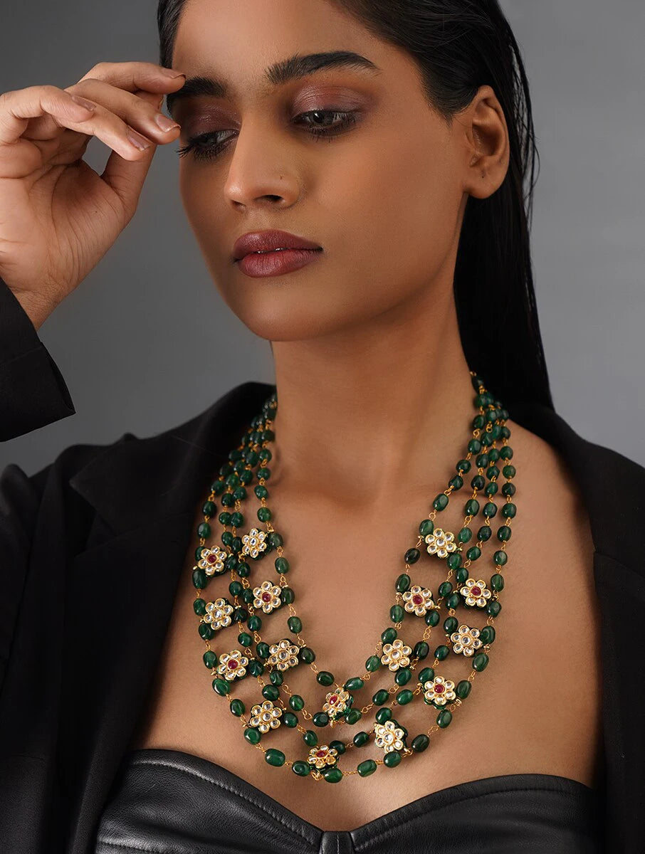 KUNDAN AND GREEN QUARTZ TRADITIONAL NECKLACE